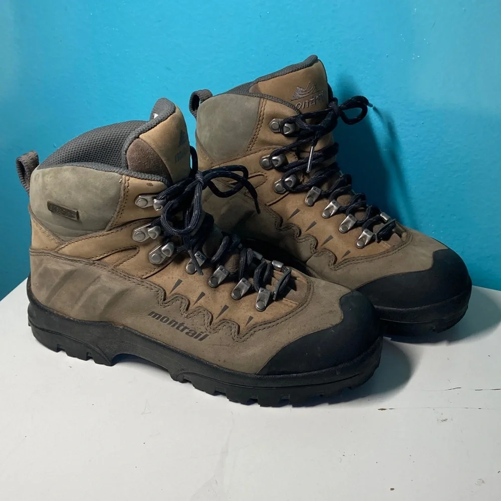Montrail Goretex Brown Leather Hiking Boots Womens  Size 8 / 39 Wide Waterproof - Picture 13 of 15